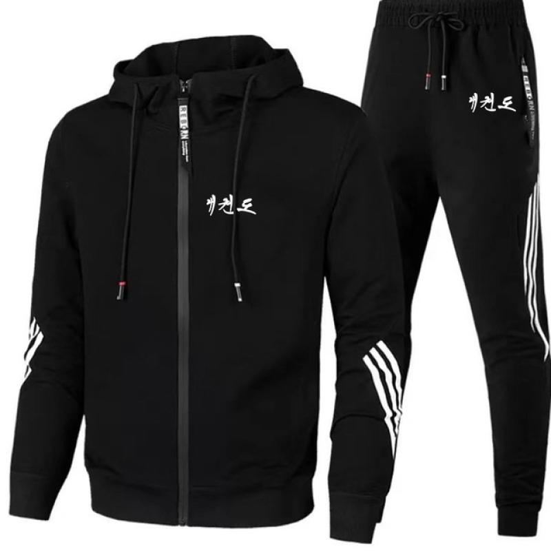 WTF World Taekwondo Federation Print Lässiger Sportswear-Anzug Herren-Hoodie und Hose Zweiteiliger Reißverschluss-Sweatshirt-Jogginganzug XXXL