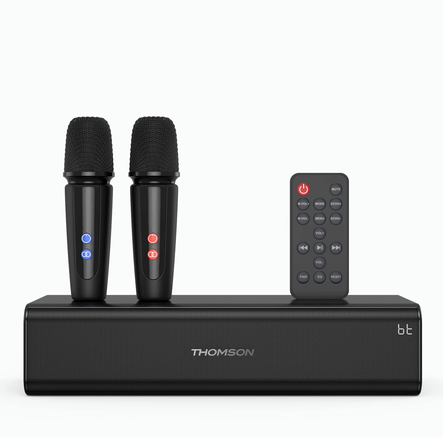 THOMSON Karaoke-Set Lautsprecher mit 2 Funkmikrofonen PA-Set Bluetooth Wireless Stereo Kompatibel Home USB-Wiedergabe Tragbarer Lautsprecher Outdoor
