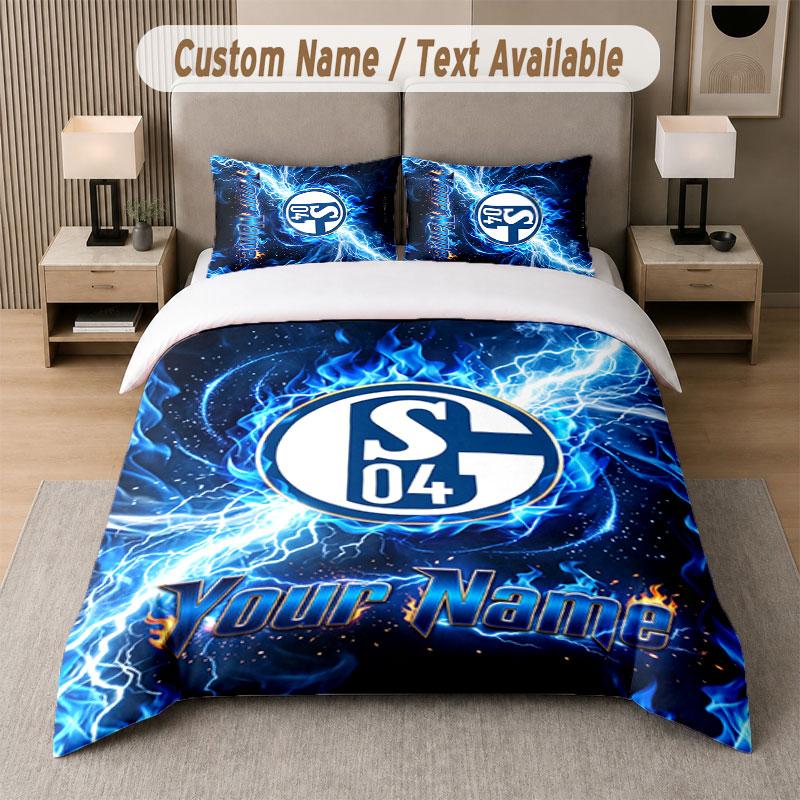 Individuelles Bettwäsche-Set Schalke 04 FC Muster, Druck Name Text 1 Bettbezug plus 2 Kissenbezüge Heimtextilien 140cmx200cm