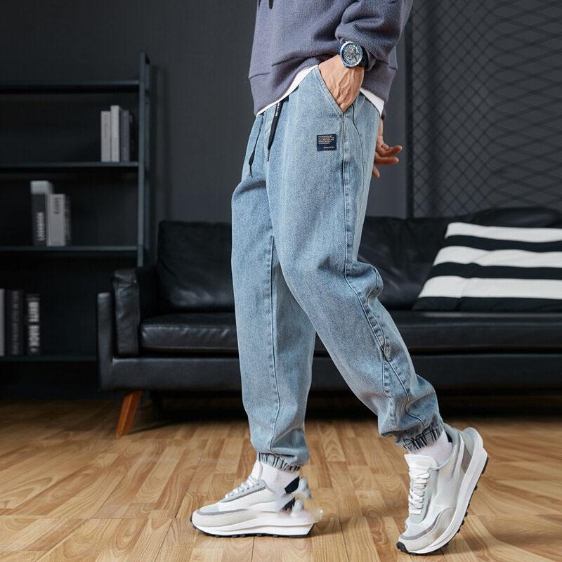Große Größen Herren Jogger Jeans Streetwear Schwarz Blau Casual Denim Cargo Hose Stretch Baumwolle Taper Jeans Baggy Hose 8XL blau