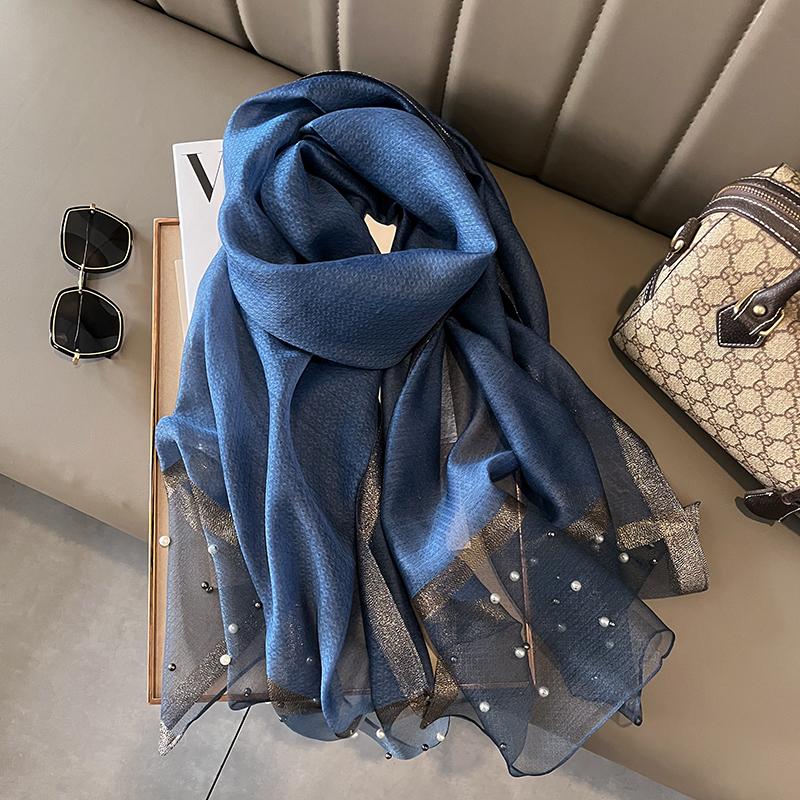 Luxuriöser glänzender Diamantschal aus Seide für Damen, Hijab, weiche Wolltücher und -tücher, große, dünne Schals, Foulard, weiblicher Bufanda, neu 75x190cm