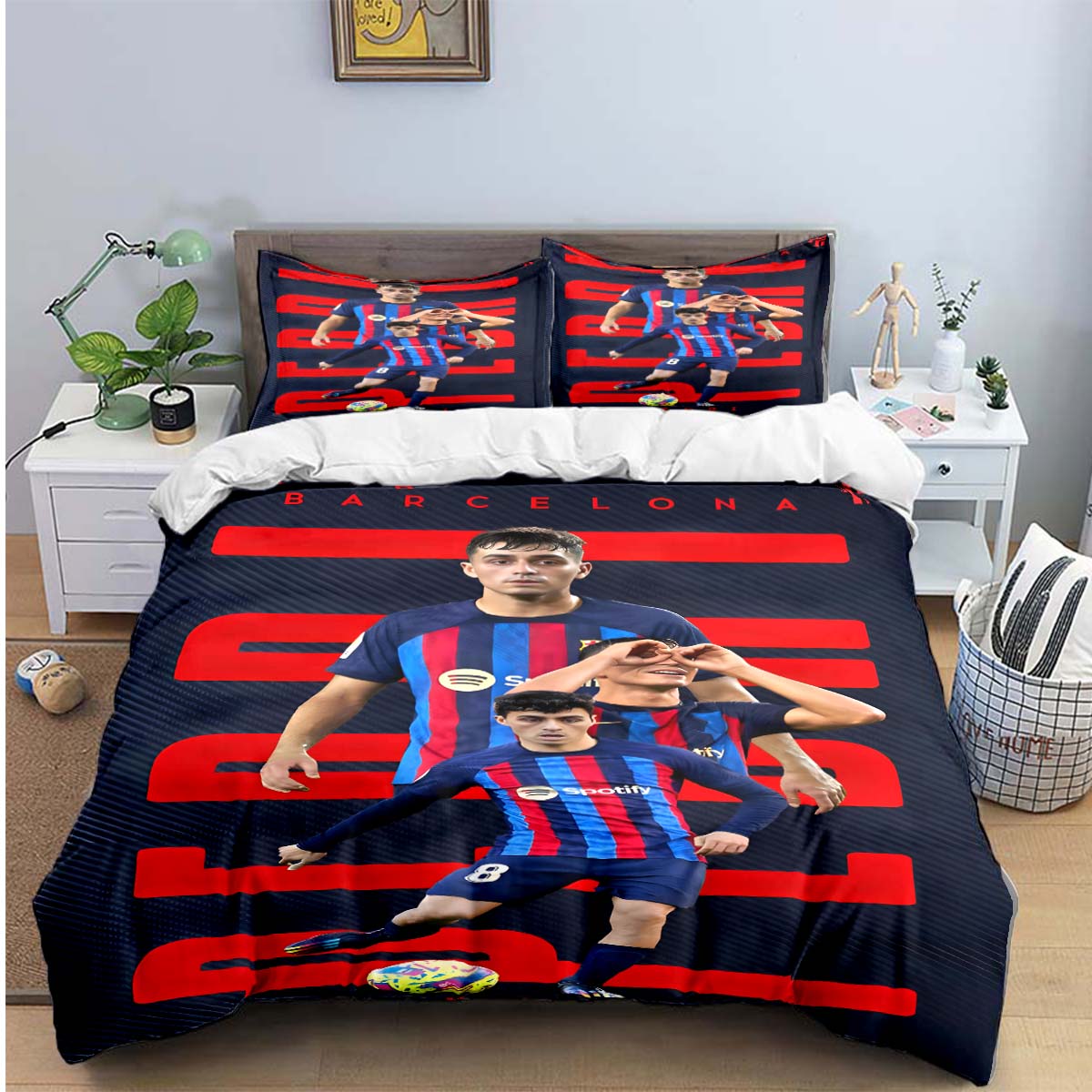 Spanien Mode Fußballstar P-Pedri Druck Bettwäsche Sets Bettwaren Set Bettdecke Set Teenager Mädchen Twin Einzel Kind Geschenk AU Queen(210*210cm)3pcs