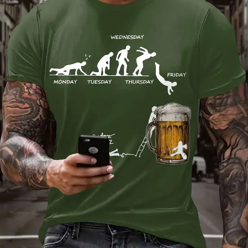Sommerbier Herren T-Shirts 3D-Druck Lustige T-Shirts Polyester Atmungsaktiv Kurzarm Lose Oberteile T-Shirts Übergroßes T-Shirt Männerkleidung L