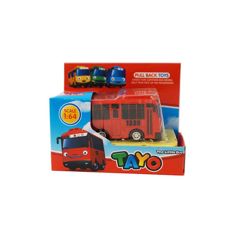 1/64 Cartoon TAYO Bus Kinderspielzeug Mini Pull Back Auto Koreanisches Anime Modell Bus Spielzeug Spielfahrzeuge Lernspielzeug für Kinder Jungen Geschenke rot