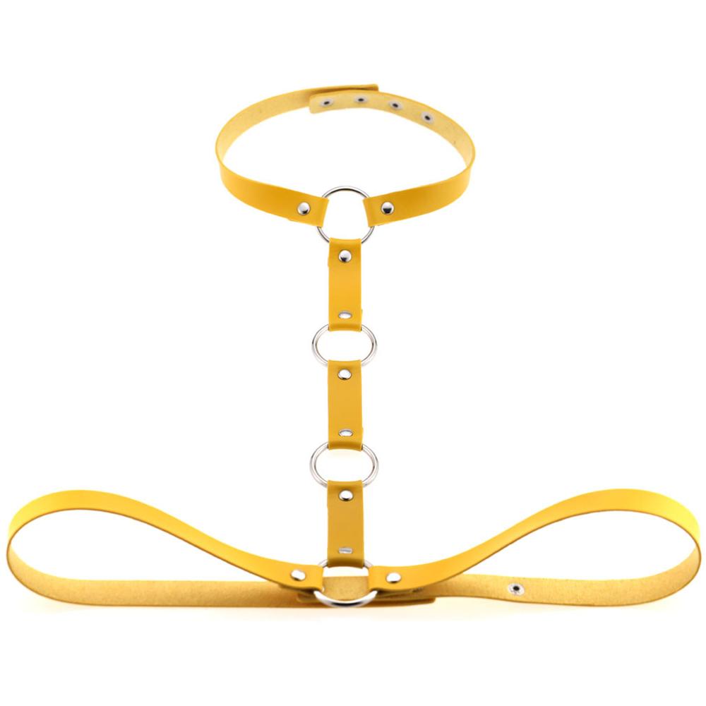 Veganes Leder Body Harness Schwertgürtel Käfig Gothic Accessoires Frauen Männer Punk Goth Mode Schmuck Cosplay Festival Outfit yellow
