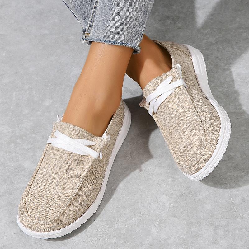 Schnür-Loafer-Schuhe für Damen, lässige, leichte Slip-On-Schuhe aus Segeltuch, Outdoor-Schuhe für Damen 42 khaki