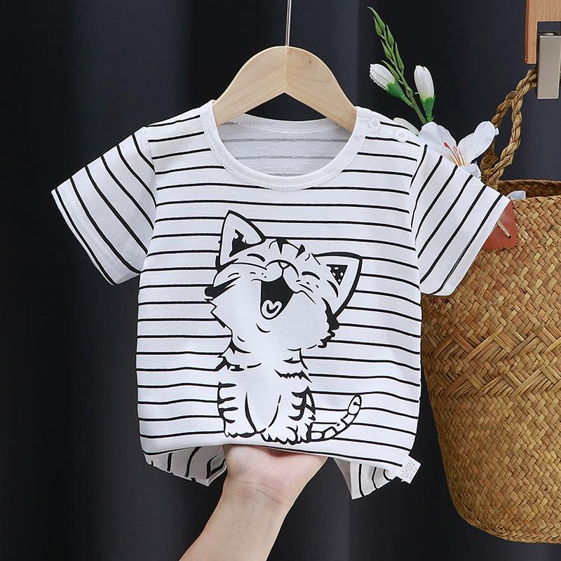 Kinder süße Baumwolle Kurzarm T-Shirt Tops Kinder Kleidung Baby Kleidung Cartoon Pullover 73CM elfenbein