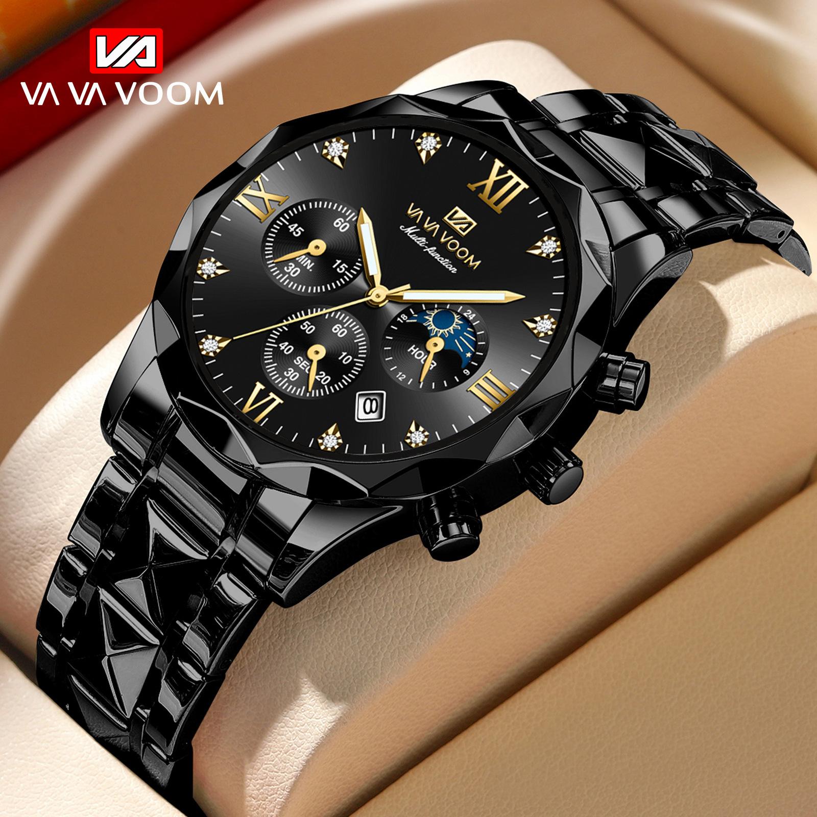 VA VA VOOM Quarzuhr Männer Top Marke Hohe Qualität Edelstahl 30M Wasserdicht Leucht Datum Woche Sport Business armbanduhren gold/schwarz