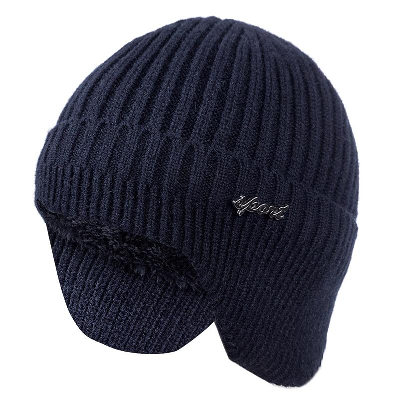 Neu hinzufügen Pelzgefütterte warme Wintermützen Stilvolle weiche Beanie-Mütze für Männer und Frauen Klassische gestrickte Ohrenklappenmütze Warme Mützen mit Ohren 54cm-62cm schwarz