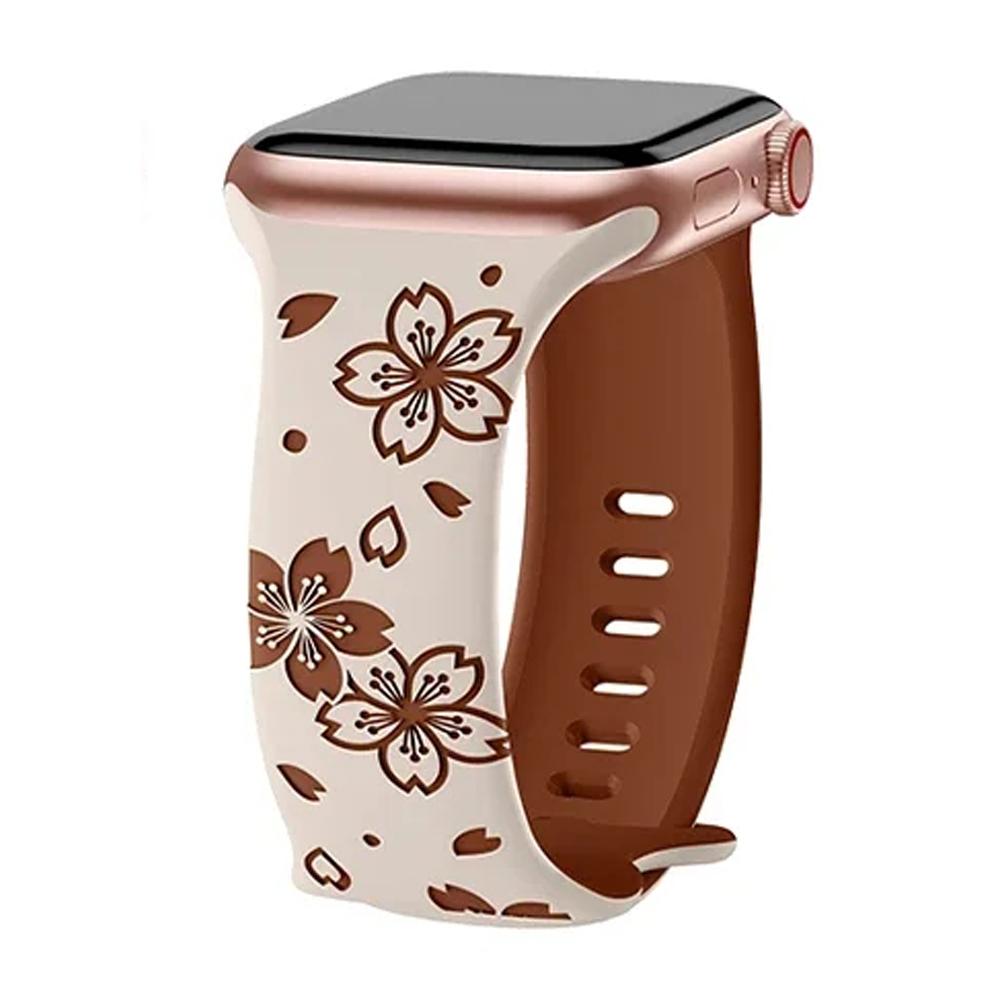 Weiches Silikon-Loop-Armband für Apple Watch Ultra2 49 mm 41 mm 42 mm 44 mm 45 mm 40 mm 38 mm Armband für Iwatch Serie 6 5 4 Se 7 8 9 Armband mit Blumengravur For 42mm 44mm 45mm braun