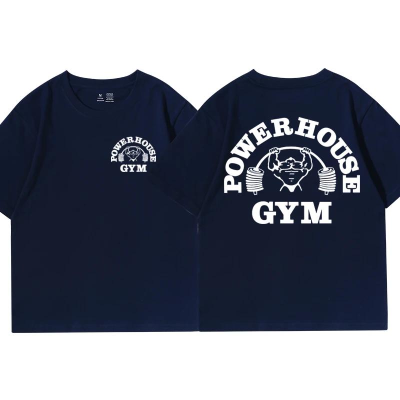Heißer Verkauf Powerhouse Gym Print T Shirt Männer Frauen Casual Mode Übergroßen T-shirt Hohe Qualität Reine Baumwolle Kurzarm T-shirts M navy blau