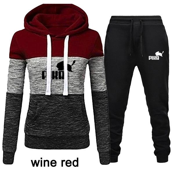 Frauen Mode 2 Stück Trainingsanzüge Farbe Patchwork Trainingsanzug Weibliche Lange Hülse Hoodies Sweatshirt und Jogginghose L rot