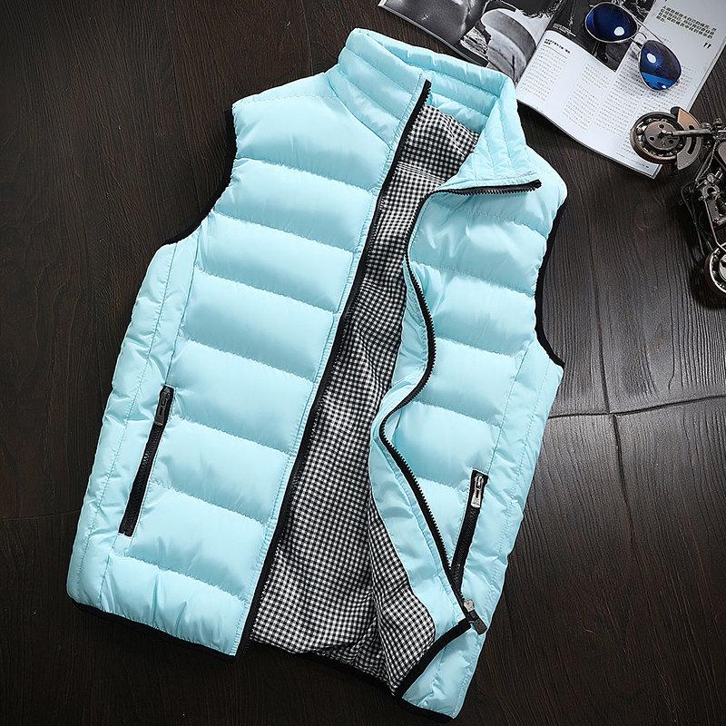 Herren Weste Ärmellos Wintermode Casual Slim Mantel Markenkleidung Westen Baumwolle Gefütterte Herrenweste Herren Weste Große Größe XL himmelblaue