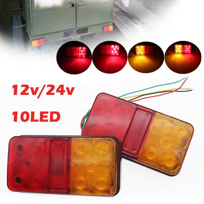 2 Stücke Anhänger Rückleuchten 12 V 24 V 10-80 V 10LED Lampe Anhänger Traktor Blinker Bremslicht Rot Bernstein Gabelstapler Rücklicht 12V