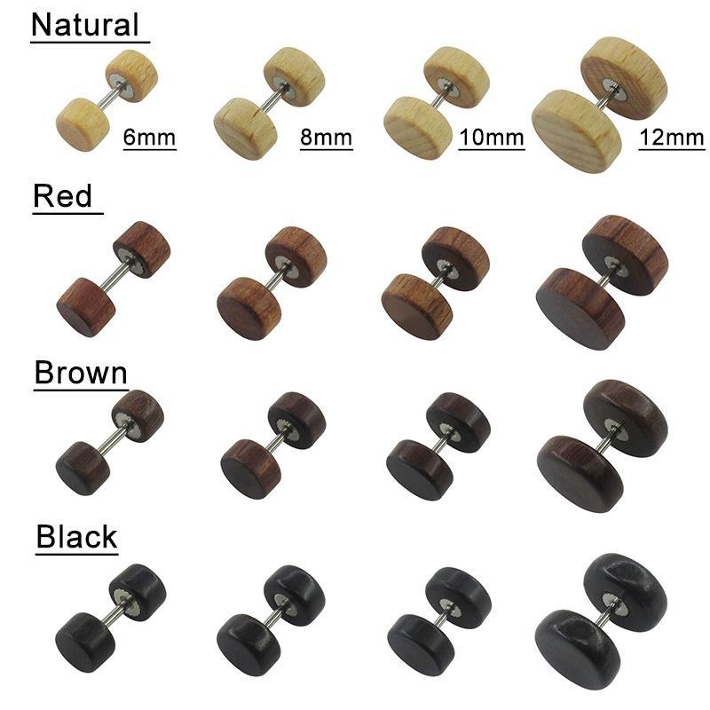 Holzohrringe 16G Holz Faux Gauges Plugs Ohrringe für Männer Frauen Holz Fake Plugs Gauge Ohrstecker Kreis Flache Rückseite Cheater Tunnel Hantel Ohrringe 8mm schwarz