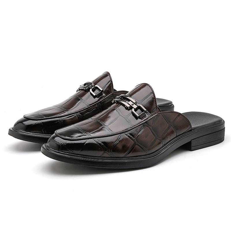 Mode Mode Neue Herren Schwarz Braun Halbschuhe Metallknopf Lackschuhe Männlich Lässige Pantoletten Mokassins Atmungsaktive Slipper 46