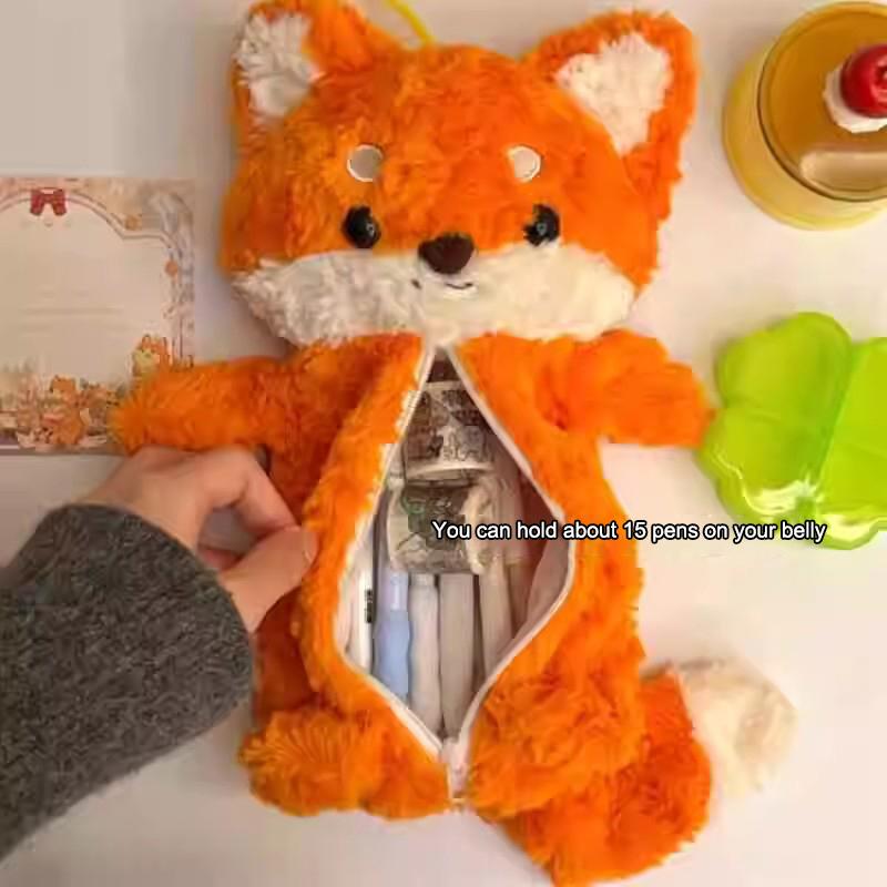 1 Stück Plüsch Katze Stifttasche Niedlich Desktop Cartoon Schreibwaren Aufbewahrungstasche Federmäppchen orange