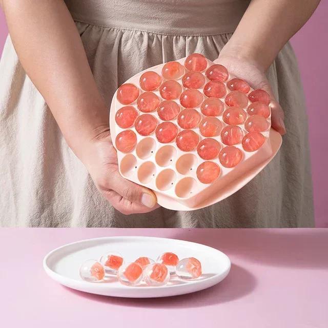 Runde Eisball-Formen aus Kunststoff mit Abtropflöchern, tragbare Eishockey-Form mit großer Kapazität, Eiswürfelschalen-Box, Küchenzubehör rosa