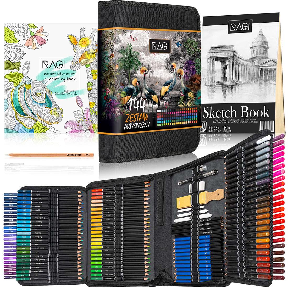 148 Buntstifte und Skizzenstifte Art Set für Zeichen- und Malbuch Skizzenbuch Schwarze Hülle