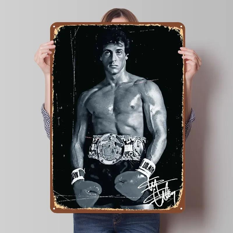 Sylvester Stallone Poster Boxen Blechschild Kaffee Bar Zubehör Anpassbare Metallschilder für Wandkunst Dekoration Retro 7.9x11.8In(20x30cm)