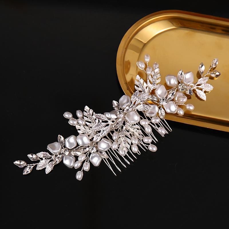 Braut Hochzeit Blume Hochzeit Haarkamm Kristall Haarschmuck mit Perle Braut Seitenkämme Kopfschmuck für Frauen Tiara Kopfschmuck brown