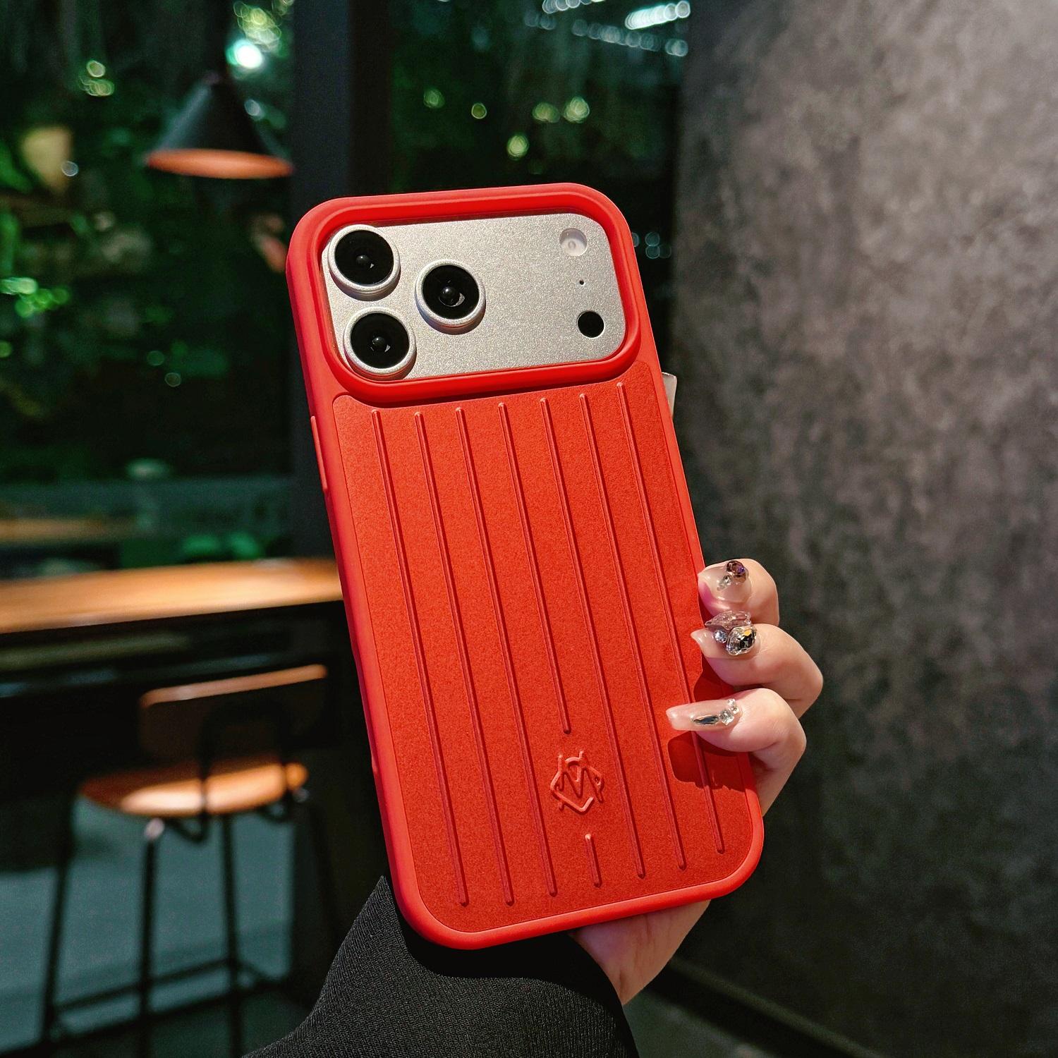 3D Wellenstreifen Stilvolle Business Gepäckhülle Für IPhone17 Pro Max 16 15 14 13 Mit Box Original Für RIMOWA Stoßfest Sturzsicher Rückseite iPhone17 Pro Max rot