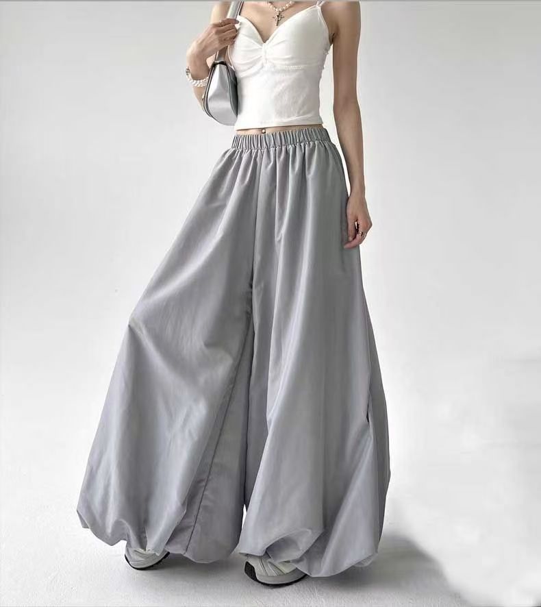 Graue, lockere Hose mit weitem Bein für Damen, hohe Taille, A-Linie, lässige Lazy-Lazy-Laternen-Hose, Herbst, schlankmachende lange Hose XXXL grau
