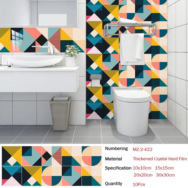 Geometrische bunte Muster Fliesen Wandaufkleber Küche Backsplash ölbeständig Badezimmer Home Decor selbstklebende Kunst Wandtattoos 10cmX10cmX10pcs black
