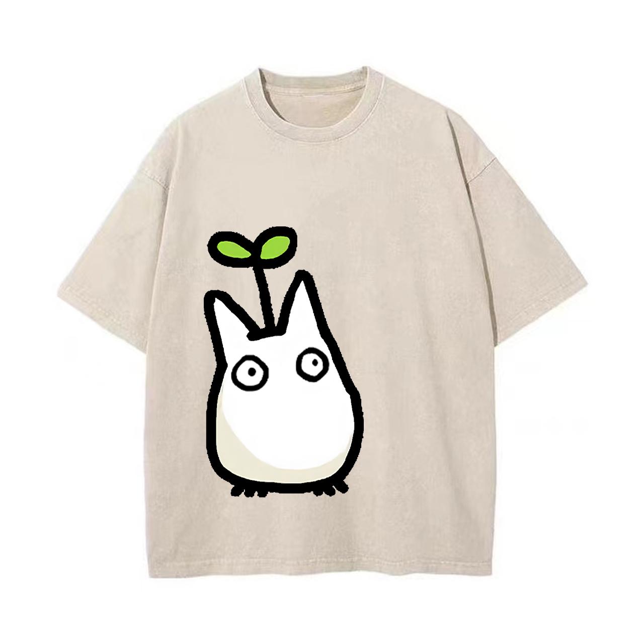 Retro Washed Vintage T-Shirt Studio Ghibli T-Shirt Totoro T-Shirt Herbst Winter Japanisches T-Shirt Anime Printing Herren T-Shirt S