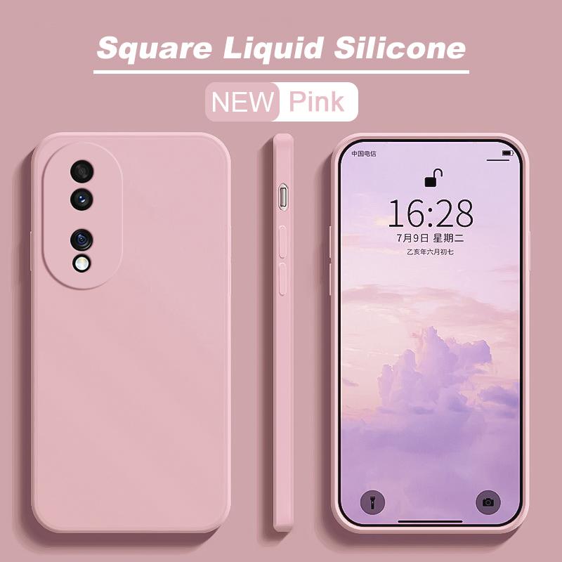 Für Honor 90 Honor90 Pro 5G Hülle Luxuriöse quadratische Flüssigsilikon-Softcover für Honor 90 Honor90 Pro 90Pro Stoßfeste Handyhüllen Honor 90 Pro rosa