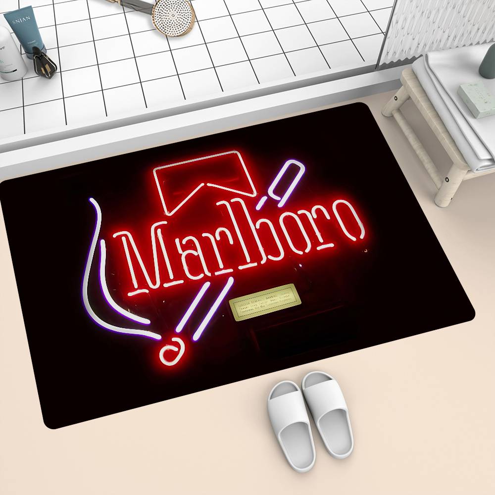 Retro M-Marlboro Fußmatten Rutschfest Wasserabsorbierend Langes Streifenkissen Schlafzimmer Matte Haushalts Teppiche 40cm x 60cm