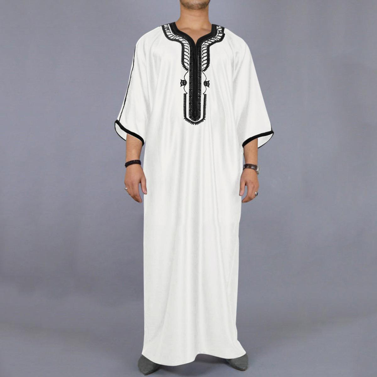 Muslimischen Mode Abayas Männer Patchwork Stickerei Lange Robe Saudi Arabischen Kaftan Männlichen Jubba Thobe Islamischen Marokkanischen Abaya M weiß