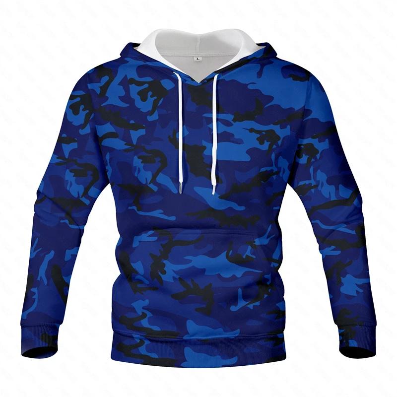 Klassischer Camouflage-Kapuzenpullover mit 3D-Druck für Herren, Kleidung mit Camouflage-Grafik, Sweatshirts, lässige Street-Kleidung, lange Ärmel, übergroße Pullover XL blue