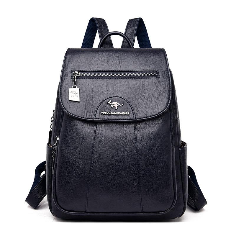 Frauen Rucksack Große Kapazität Weiche PU Reisetasche Mode Trend Student Anti-diebstahl Nachahmung Schaffell Rucksack One Size dunkelblaue
