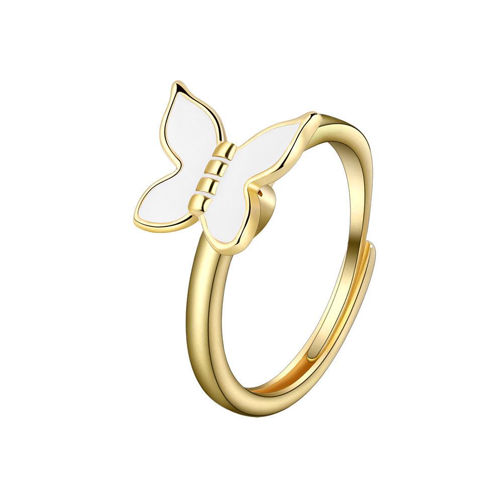 SMJEL Fidget Spinner Ring Angst für Frauen Mehrere Kristall Blume Auge Schmetterling Tier Ring Drehen Anti Stress Hochzeit Schmuck resizable beige