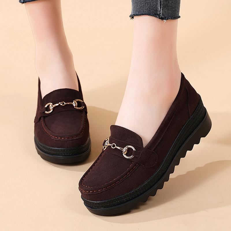 Herbst Hohe Qualität Damen Schuhe Leicht Komfort Flas Plateau Schuhe Metallschnalle Keil Damen Slipper Lässige Mutter Schuhe 41