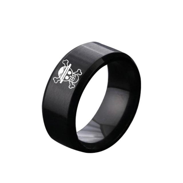 Neuer One Piece Ring Anime Edelstahlringe für Männer Strohhut Luffy Piraten Herrenringe Bague Heren Ghibli Ringe 6 schwarz