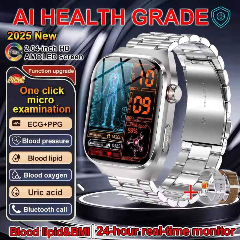 2026 Neue Damen Smartwatch mit BMI-Messung Menstruationszyklus EKG Herzfrequenz Blutsauerstoff Schlaf Fitness Tracker Smart Armband steel silber