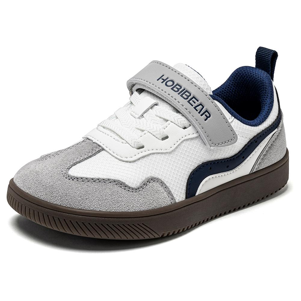 HOBIBEAR Kinder Weite Zehen Barfußschuhe Klettverschluss Minimalistische Sneaker Kunstleder Netz Retro Wanderschuhe für Großes Kind 34