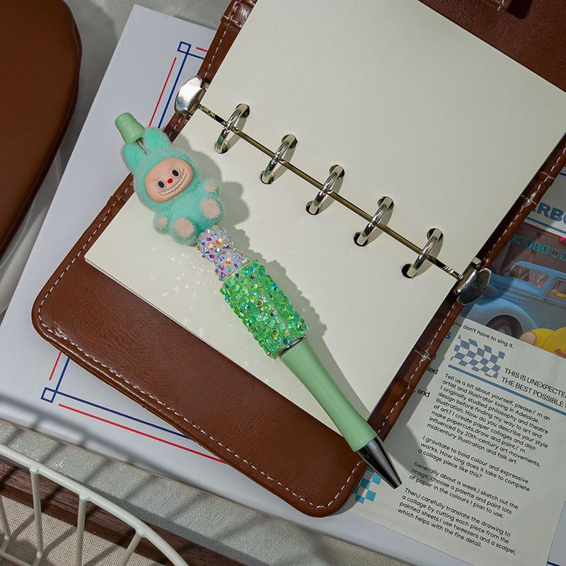1 Stück Beflockung Labubu Kawaii Perlenband Stifte Niedlicher Cartoon Kugelschreiber Schüler Schreibwaren Bürobedarf Geschenke grün