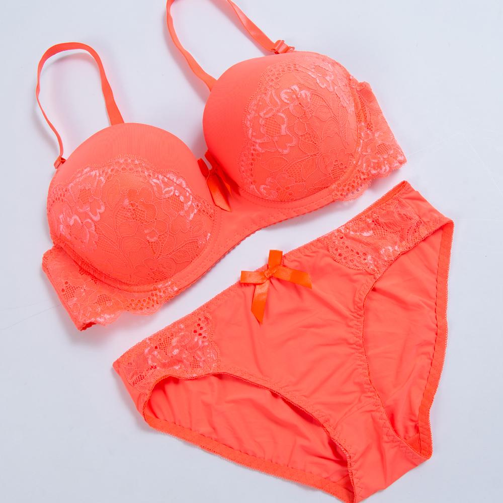 Artdewred Plus Size BH-Set für Damen, Push-Up-BH, Spitze, Slip-Set, Unterwäsche-Set, Höschen, D, DD, E-Cup 34D orange