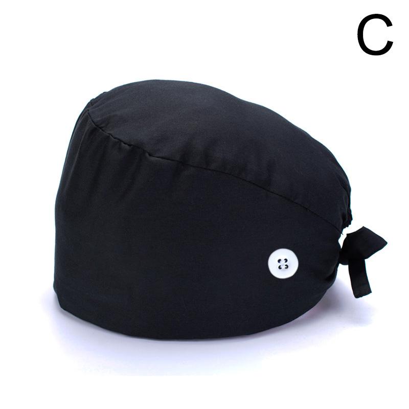 1 x Arzt-OP-Haube mit Knopfkopfschutz, einfarbig, Krankenschwester-Mütze, Arbeitsmütze, verstellbar schwarz