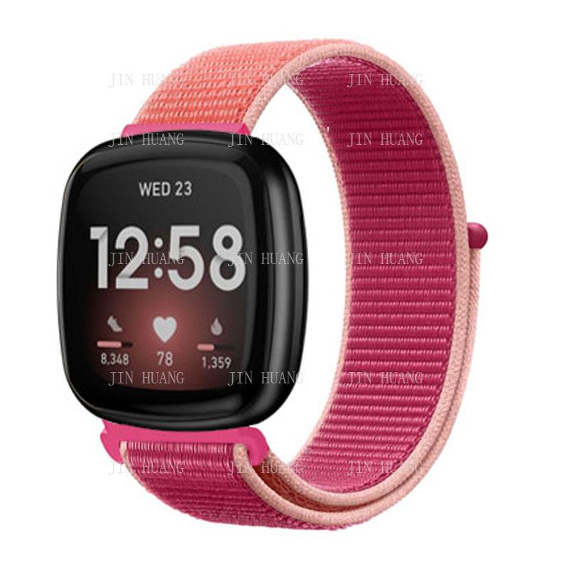 Nylonarmband für Fitbit Versa 4 3 2 Lite Smartwatch-Band Ersatz Uhrenarmband für Fitbit Sense 2 Schlaufe Correa Armband versa 2 or versa  lite rose rosa