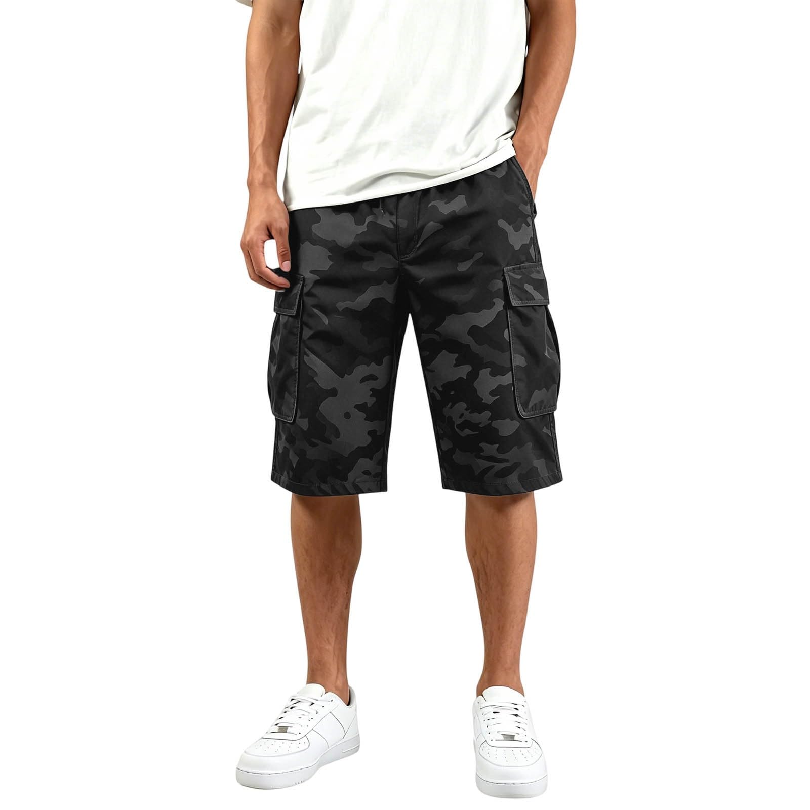 Herren Cargo-Shorts für Männer Sommer Lockerer Schnitt Outdoor Fitnessstudio-Shorts Herren Freizeit Mehrere Taschen Herren Sportshorts Basketballshorts Herren S black