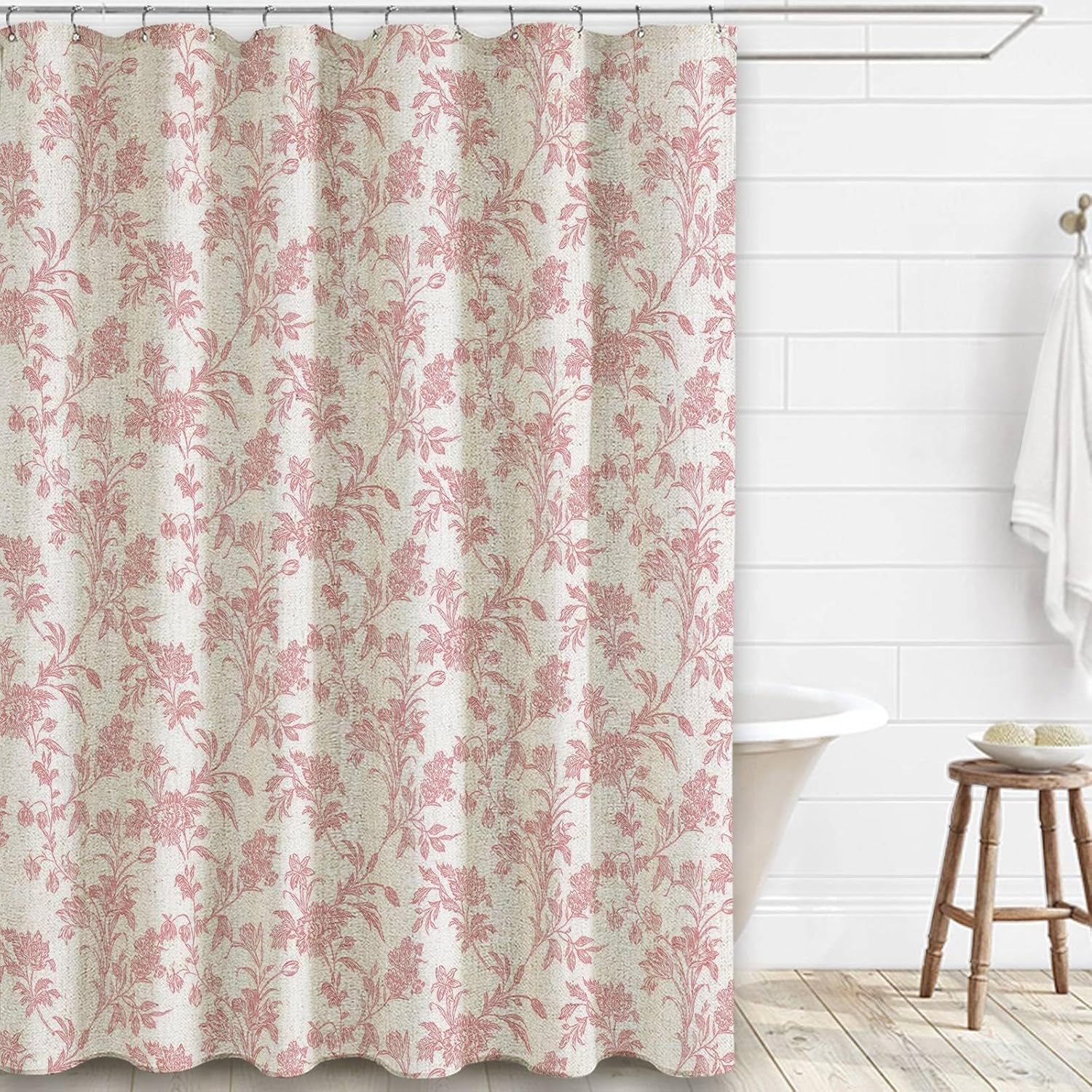 Blauer Duschvorhang Floral Baumwolle Duschvorhang für Badezimmer Ländlicher und pastoraler Stil Kleine frische Blumen Plastikvorhang 140x180CM