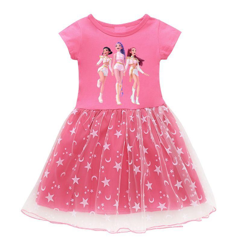 Kindermode Kpop Hexenjagd Gruppenkleid Sommer Mädchen Prinzessinnenkleid 150 rose rot