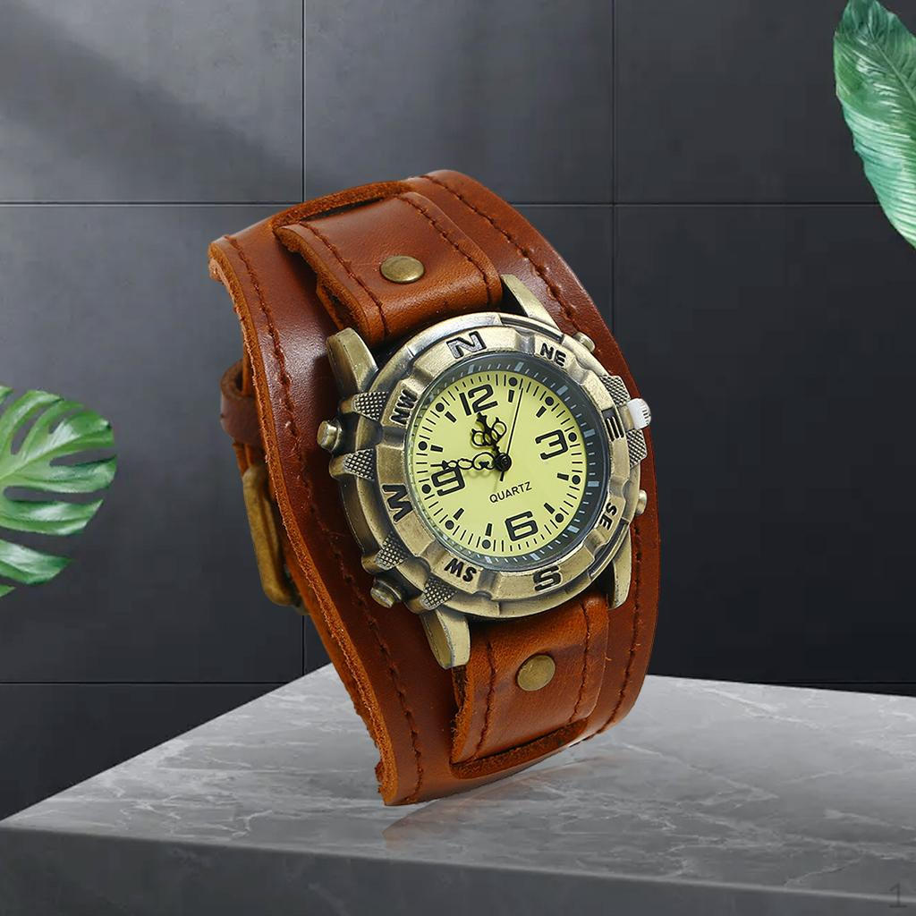 Leder Armbanduhr, Männliches Ersatzarmband Armbanduhr für Herren Bequem, Retro , braun