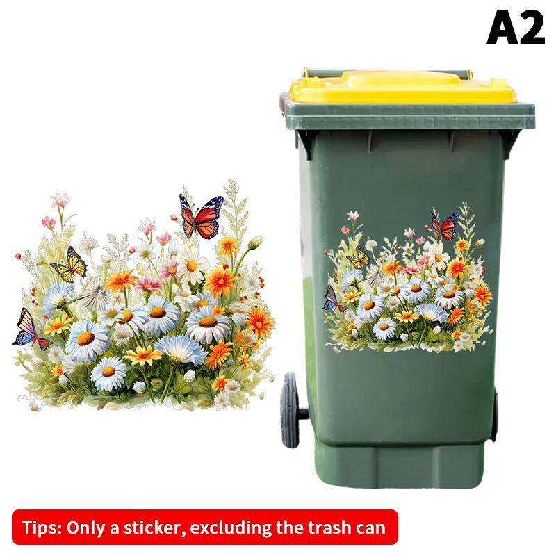 Sonnenblumen Mülleimer Aufkleber Floral Rad Mülleimer Aufkleber Selbstklebend Wasserdicht PVC Aufkleber Für Wände Badezimmer Heimdeko A2