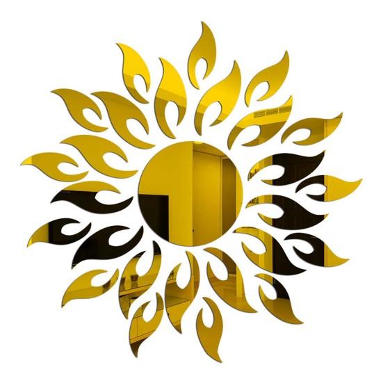 Spiegel-Wandaufkleber, selbstklebend, abnehmbar, exquisit, nützlich, zum Dekorieren von 3D-Spiegel-Hintergrundornamenten für Badezimmer goldgelb