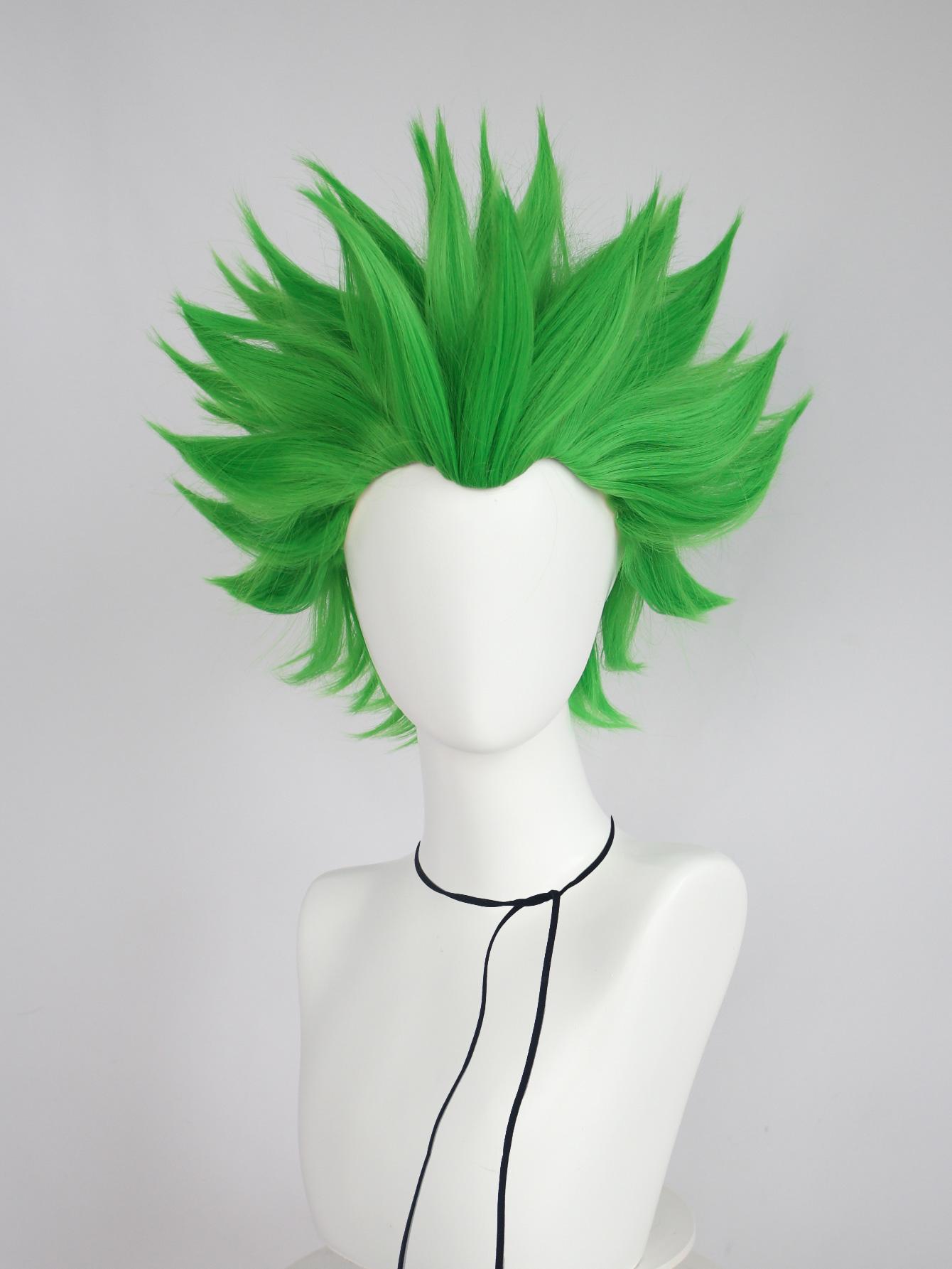 Synthetische Universelle Anime Cosplay Perücken, Hitzebeständige Perücken, Stachelige Gestufte Kurze Gerade Haarperücken für Party Halloween Perücke as the picture-12inches green